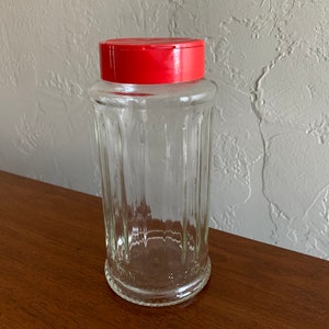 Azucarero de vidrio NUTRA SWEET vintage con tapa de rosca de plástico rojo