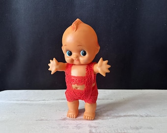 Vintage Squeezable Soft Rubber 8" Kewpie Doll with Movable Head, Arms, And Legs