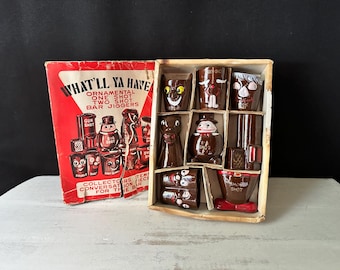 Juego de vasos de chupito ornamentales vintage "¿Qué tomarás?", hecho en Japón