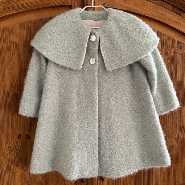 1950s Amazing Vintage Toddler Girl’s Fully Lined Mohair Wool Coat with Fantastic Pilgrim Collar