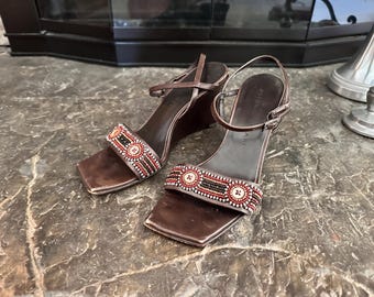 ANTONIO MELANI Vintage Riemchen Keilabsätze mit Perlen Riemen