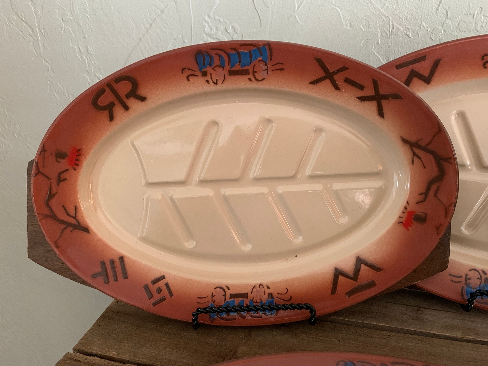 Rare NASCP Western Enamel Ware Chuckwagon Steak Plate With Wooden Plate ...