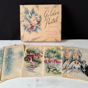 REXALL "Golden Pastel Perkamenten" alledaagse originele wenskaarten met enveloppen en originele doos