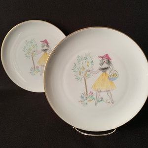 H & C Bavaria Germany Porcelain Small Plates Beautiful International Young Women Gathering Fruit image 6