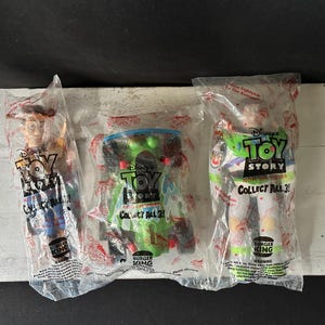 1995 Disney’s Original Pixar “TOY STORY” Complete Set of Three Burger King Kid&#39;s Meal Collectible Toys