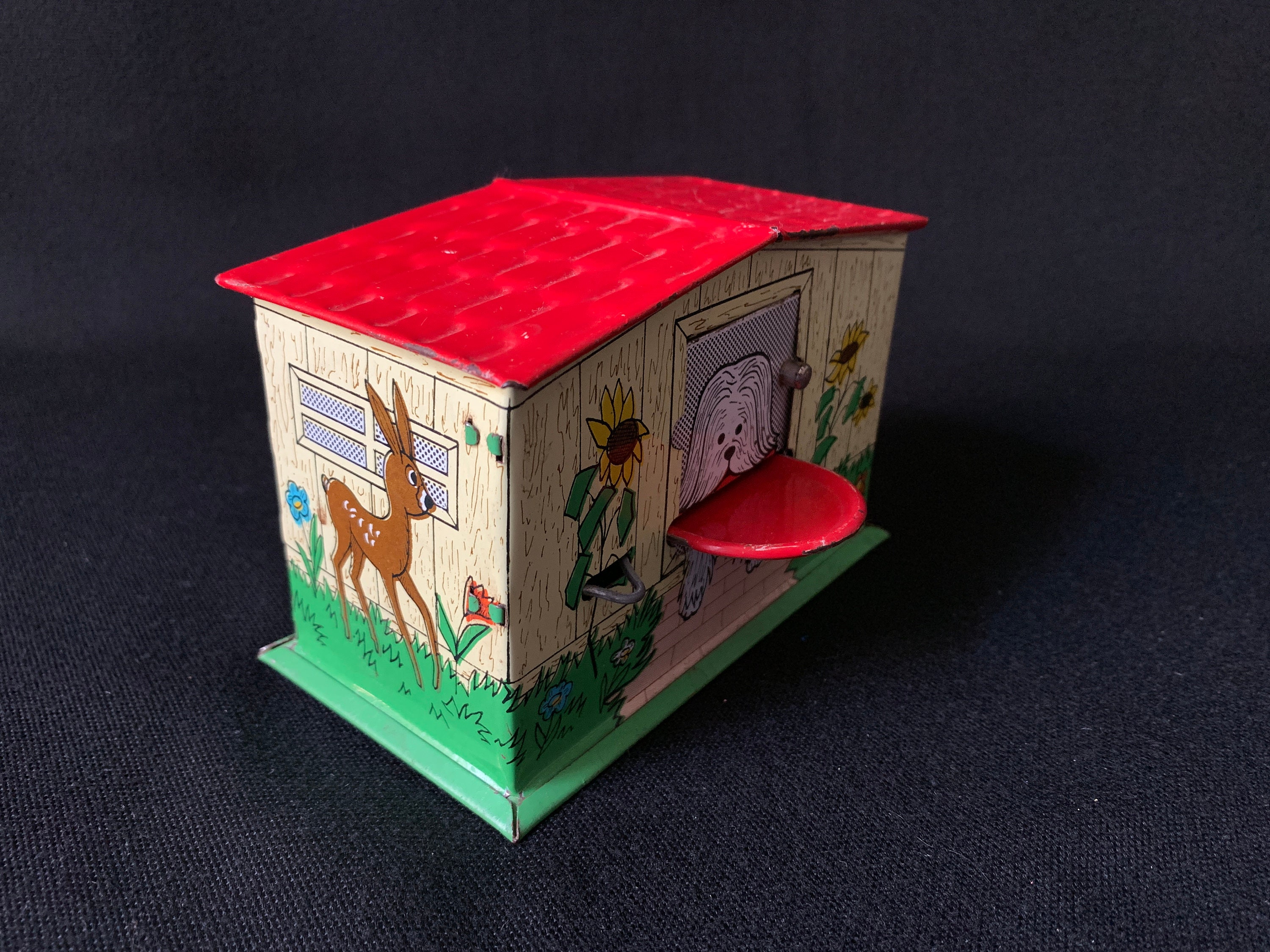 Memorabilia Vintage Mechanical Tin Dog House Coin Bank made in Hungary