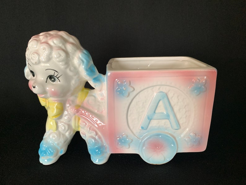 Little Lamb Pulling An Alphabet Cart Nursery Planter