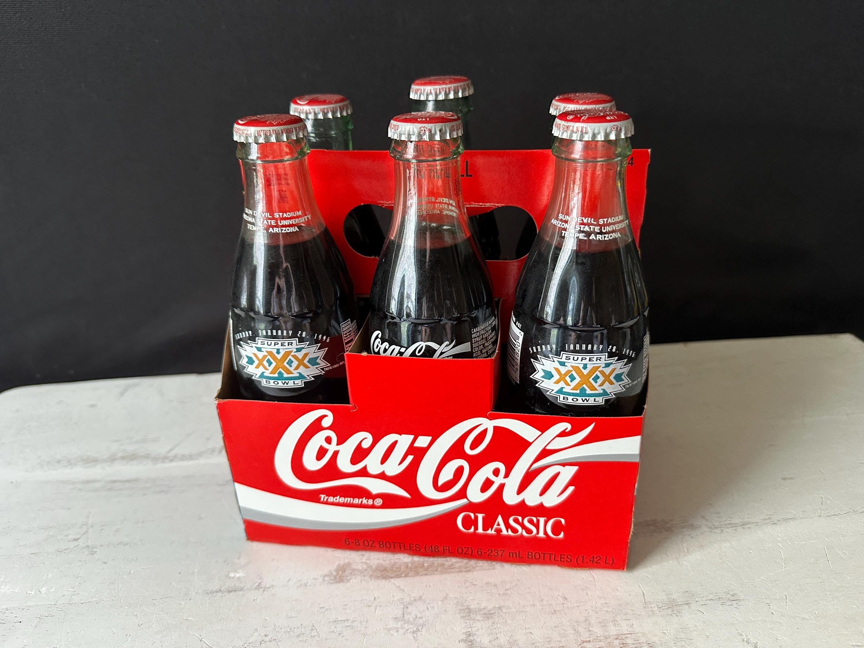 1996 Vintage Full Six Pack of Glass Coca-cola Bottles SUPER BOWL