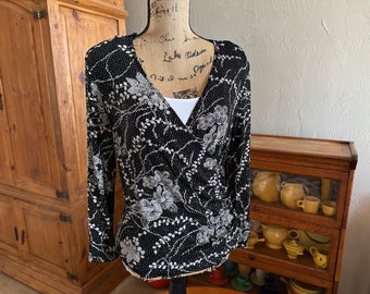 MSK Black Deep V Faux Wrap Embellished & Sparkly Size L