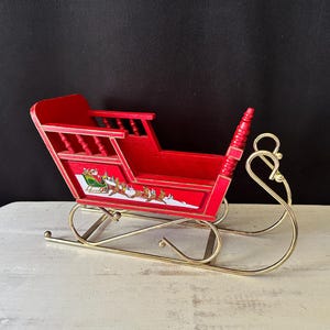Slitta natalizia Enesco Vintage 1987 in legno rosso con guide in metallo dorato