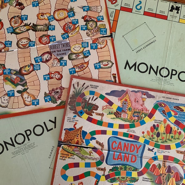 Vintage GAME BOARDS – sold separately - “Candy Land”, “The Bobbsey Twins”, and “Monopoly”