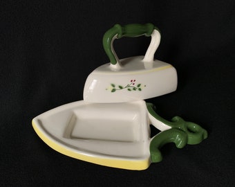 BROCK OF CALIFORNIA 1950s “Yellow Farmhouse” Butter Dish with Lid & Resting Plate