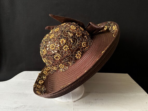 Vintage Whittall & Shon Brown Beaded Sequin Hat - Etsy display picture 1