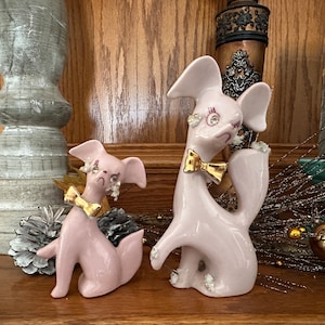 Vintage THAMES Spaghetti Trim Pink Dog & Pup 1950s