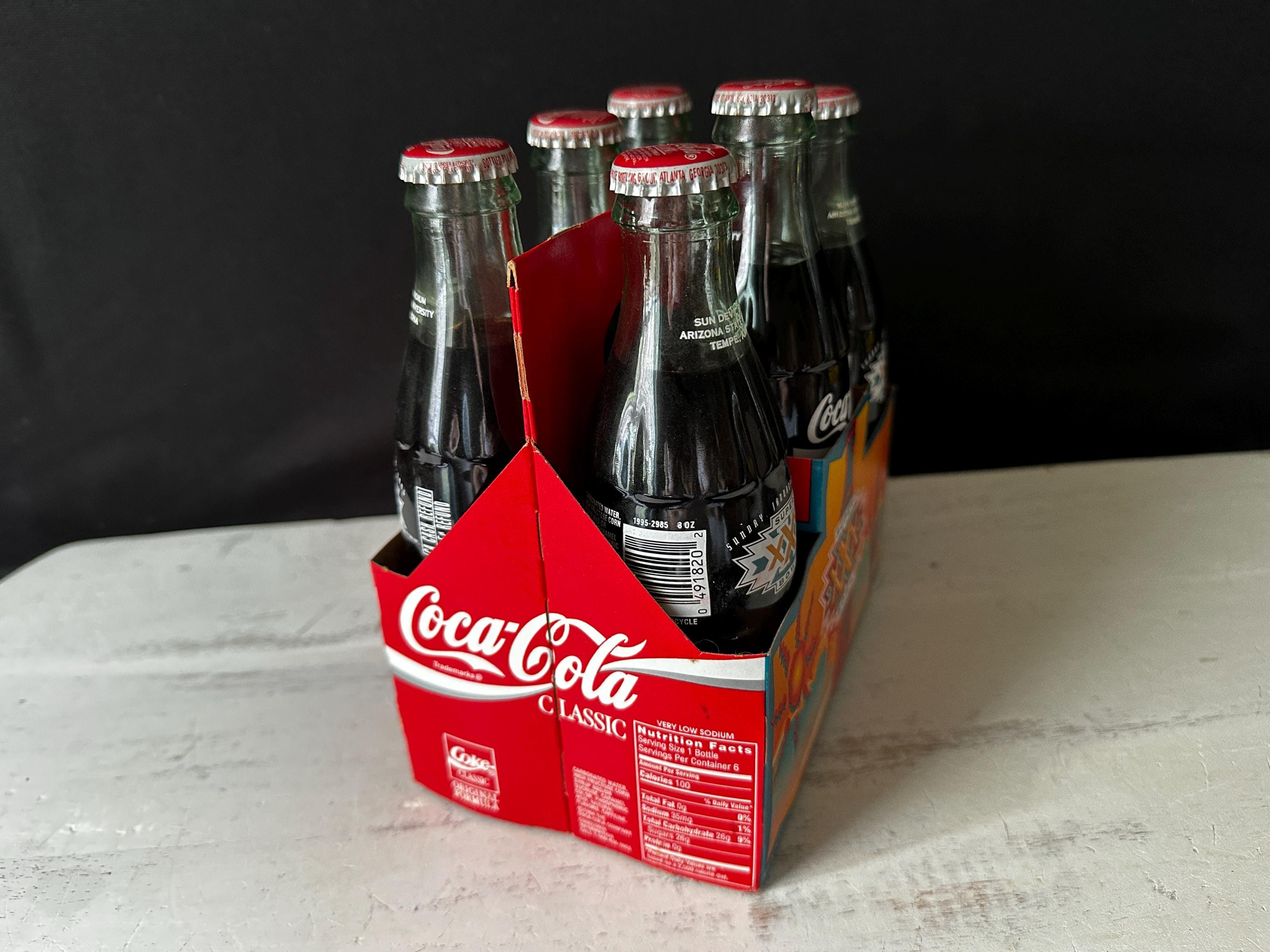 1996 Vintage Full Six Pack of Glass Coca-cola Bottles SUPER BOWL