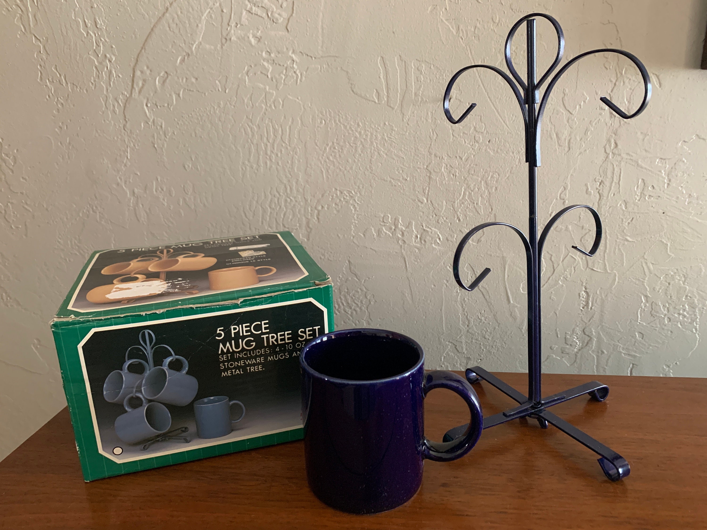 1960s Cobalt Blue Mug Tree Set: 4 Stoneware Coffee Mugs & Metal Stand - Etsy