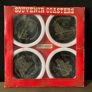 Vintage San Francisco Set of 4 - GESSLER 1967 Plastic Souvenir Coasters