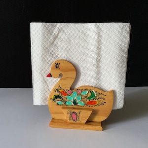 Wooden Hand-Painted Swan Napkin Holder
