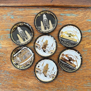 Vintage LOS ANGELES Round Glass Coaster Set – Smoked Glass