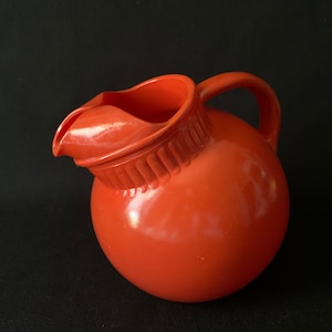 Vintage ANCHOR HOCKING 1940s Large Fired-On Red Orange Tilted Ball Pitcher