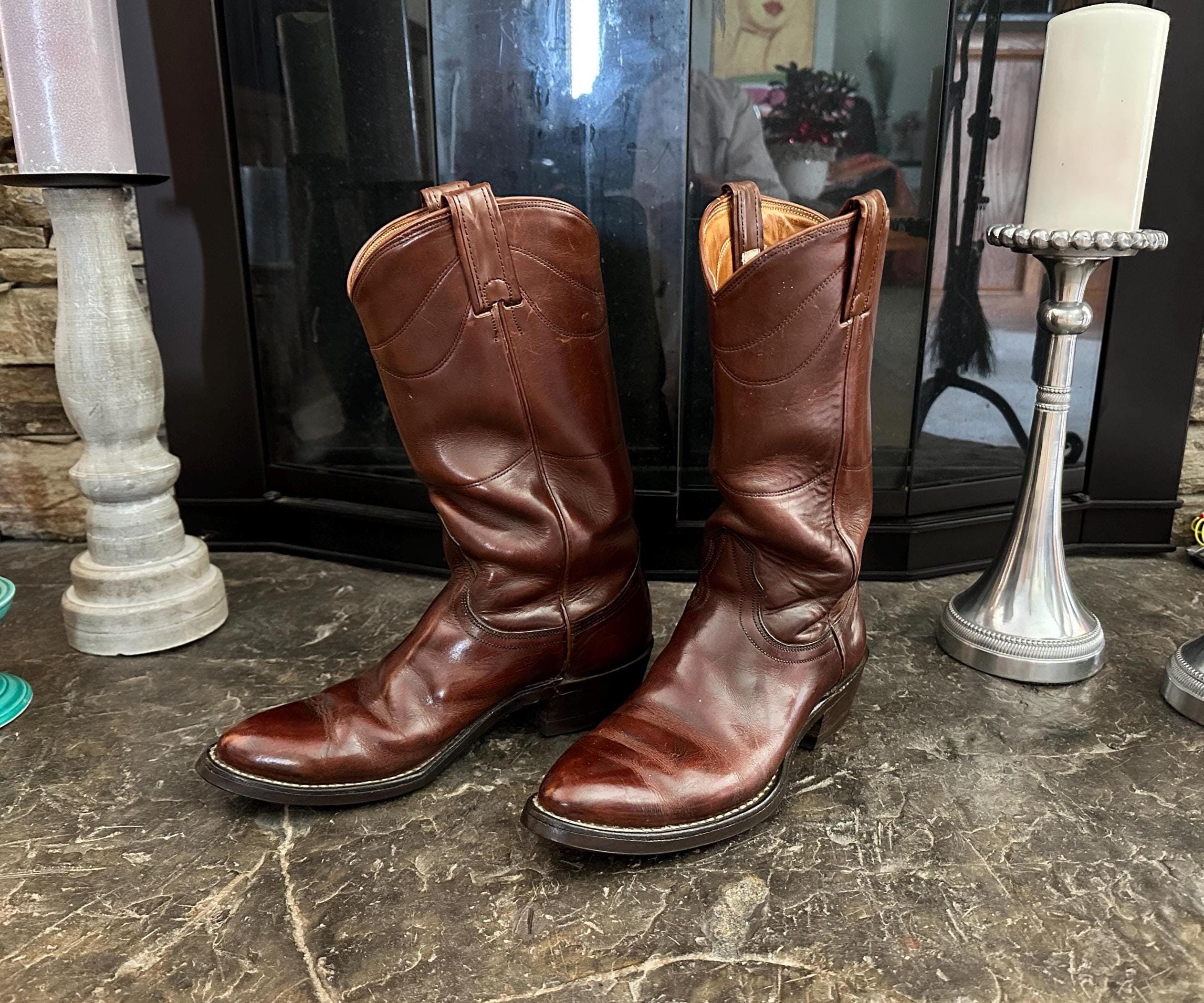 Nocona Cowboy Boots: Bourbon Brown Leather, Goodyear Outsole