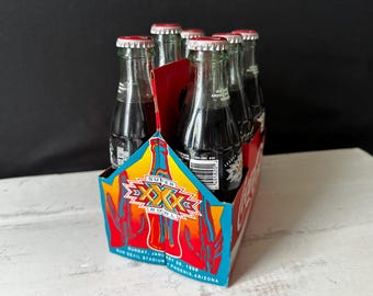 1996 Vintage Full Six Pack of Glass Coca-cola Bottles SUPER BOWL