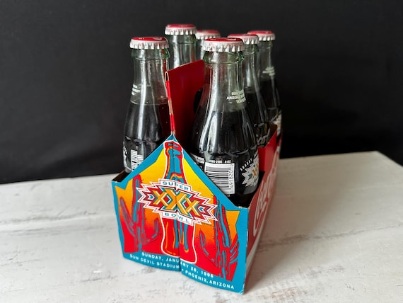 1996 Vintage Full Six Pack of Glass Coca-cola Bottles SUPER BOWL