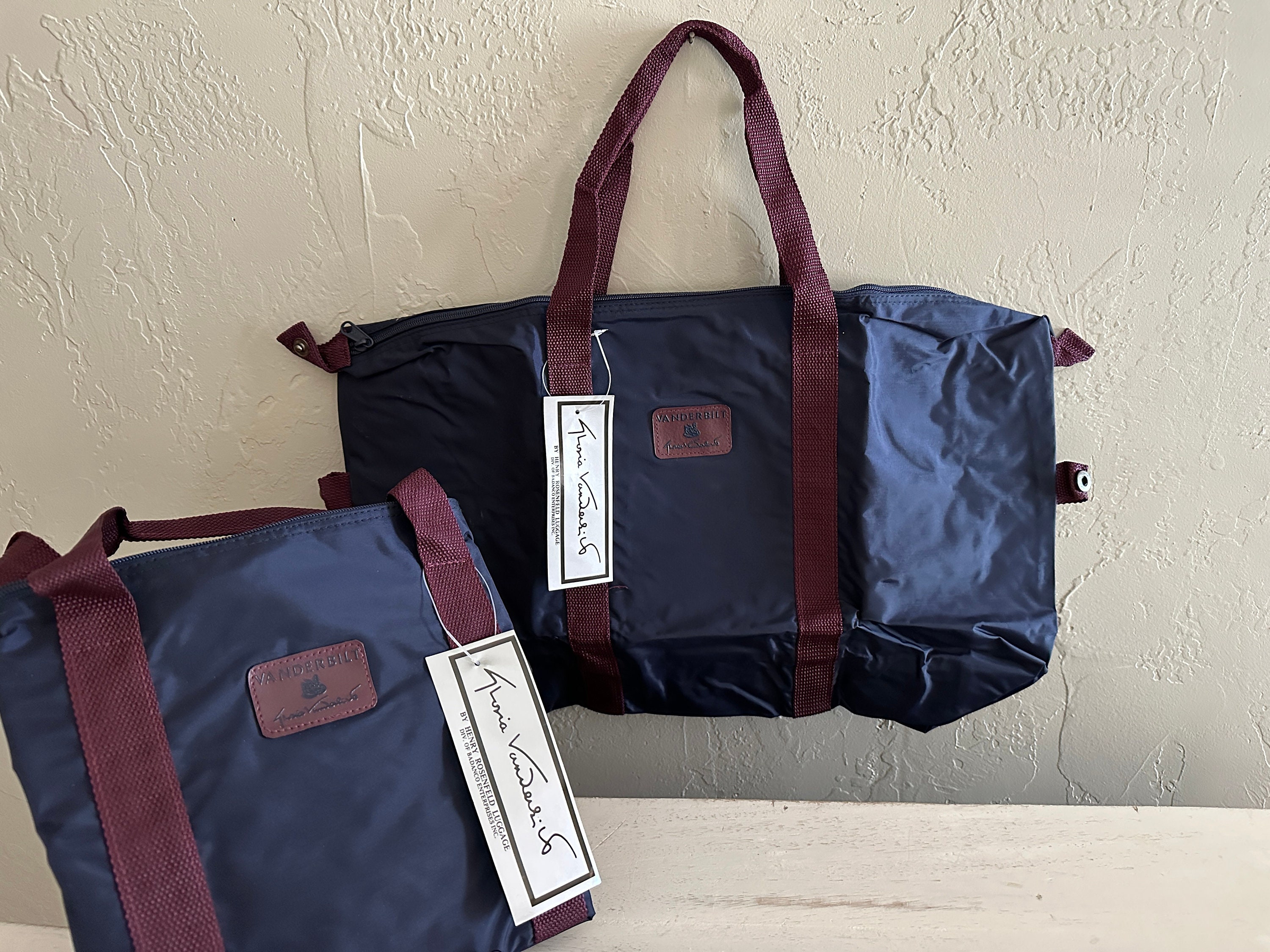 Vintage Gloria Vanderbilt Sport Tote Block Bag Blue W Maroon Handles Etsy