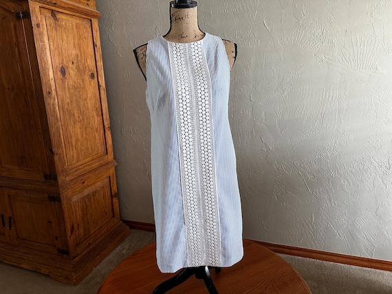 blue and white striped seersucker dress A-Line V Neck Light Blue Short Homecoming Dresses main image 0