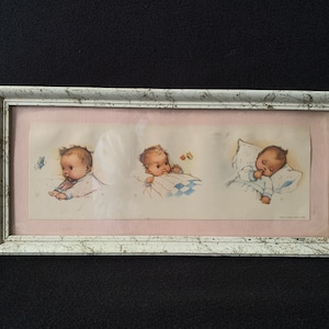 Vintage impression chambre de bébé maison minable des années 1950 encadré 13 x 6 po
