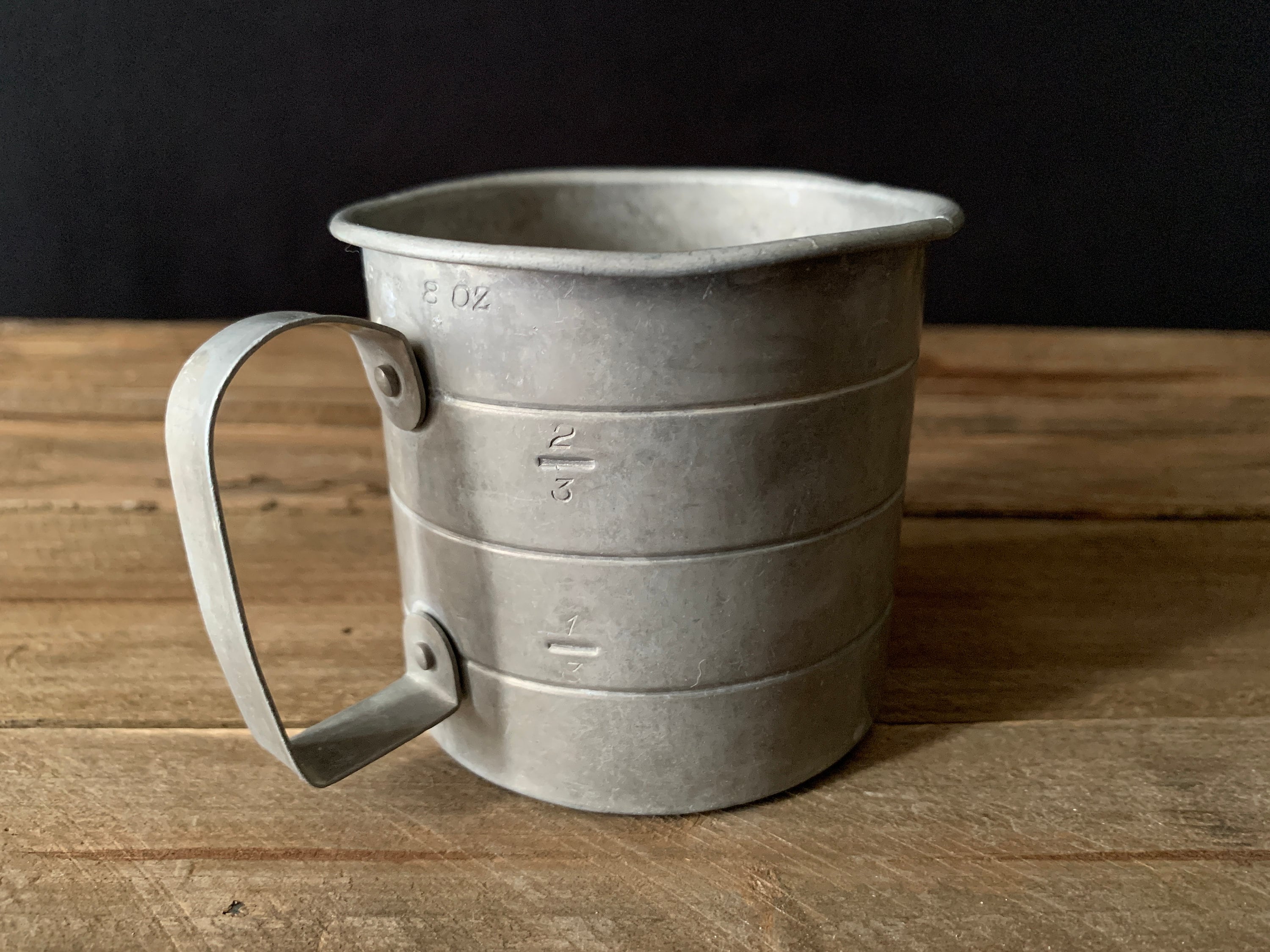 Vintage Wear-Ever Embossed Tin Metal 1-Cup Measuring Cup