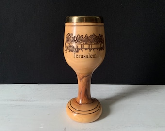 Cáliz de comunión de madera de olivo tallado a mano: Última Cena, Jerusalén