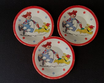 1978 Bobbs-Merrill Co RAGGEDY ANN Vintage Tin Toy Saucers