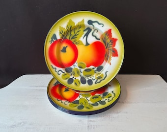 1950s Enamelware 10” Dinner Plates – Harvest Fruit Motif