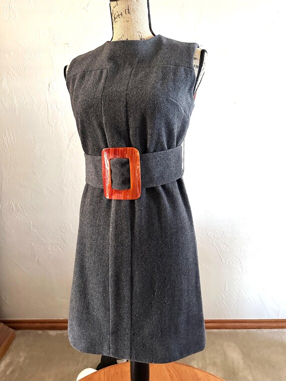knee length dresses for ladies Pewter Brushed Wool Stripe Circle Collar Mini Dress