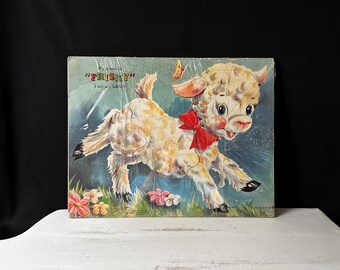 Rompecabezas vintage de los años 50, de 18 x 14 "Me llamo FRISKY, soy un cordero", n.° 200-F:88