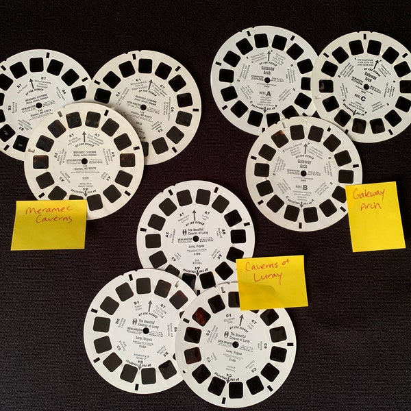 VIEW MASTER REELS – Sold Separately: Choose from “Gateway Arch”, “Meramec Caverns” or “Caverns of Luray”
