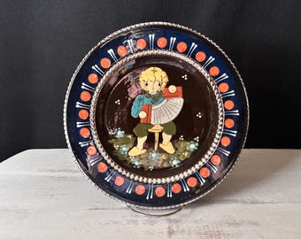 Swiss Folk Art Pottery Plate, 10-Inch Vintage 1980s HUGO KOHLER