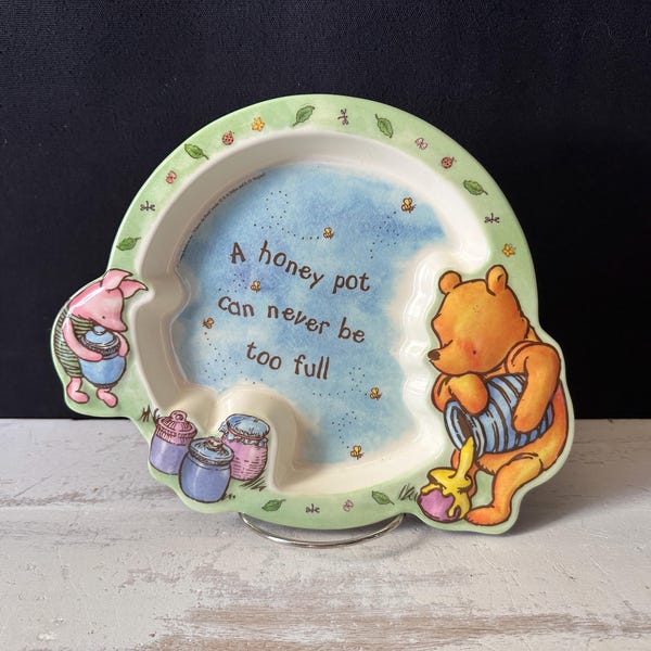 Vintage Selandia Melamine Children's Plate featuring Disney's Winnie the Pooh and Piglet