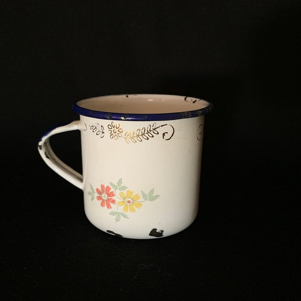 TrEs Enamelware Coffee Cup With Blue Rim