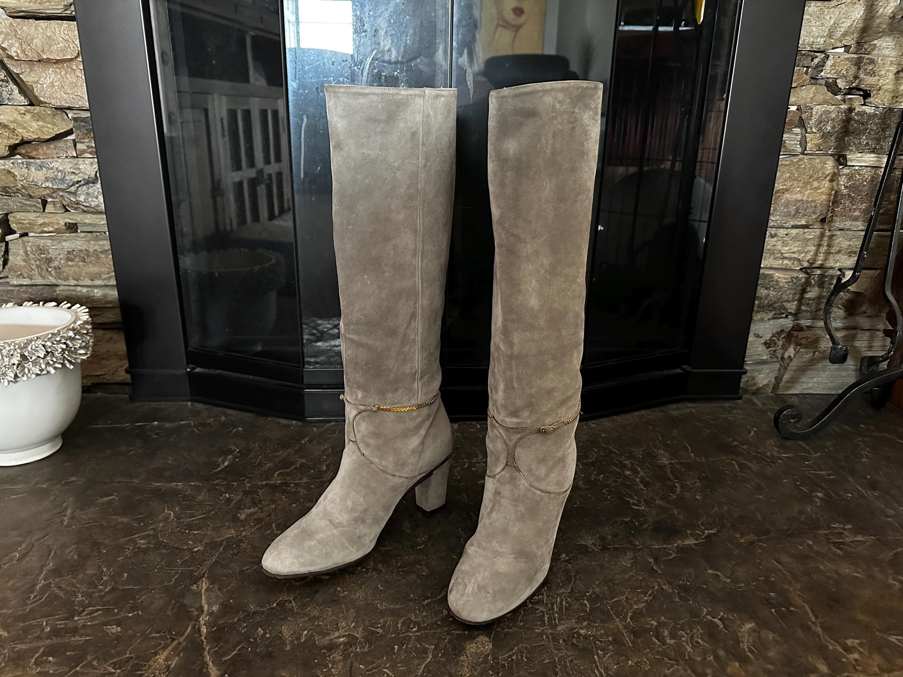 Knee high grey suede boots sale