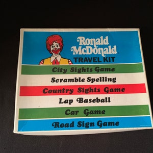1974 Vintage Ronald McDonald Reise auto Kit Spiele & Postkarten