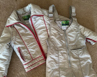 1970s Very Cute, Retro Slope-Slashing Ski Bib with Matching Jacket