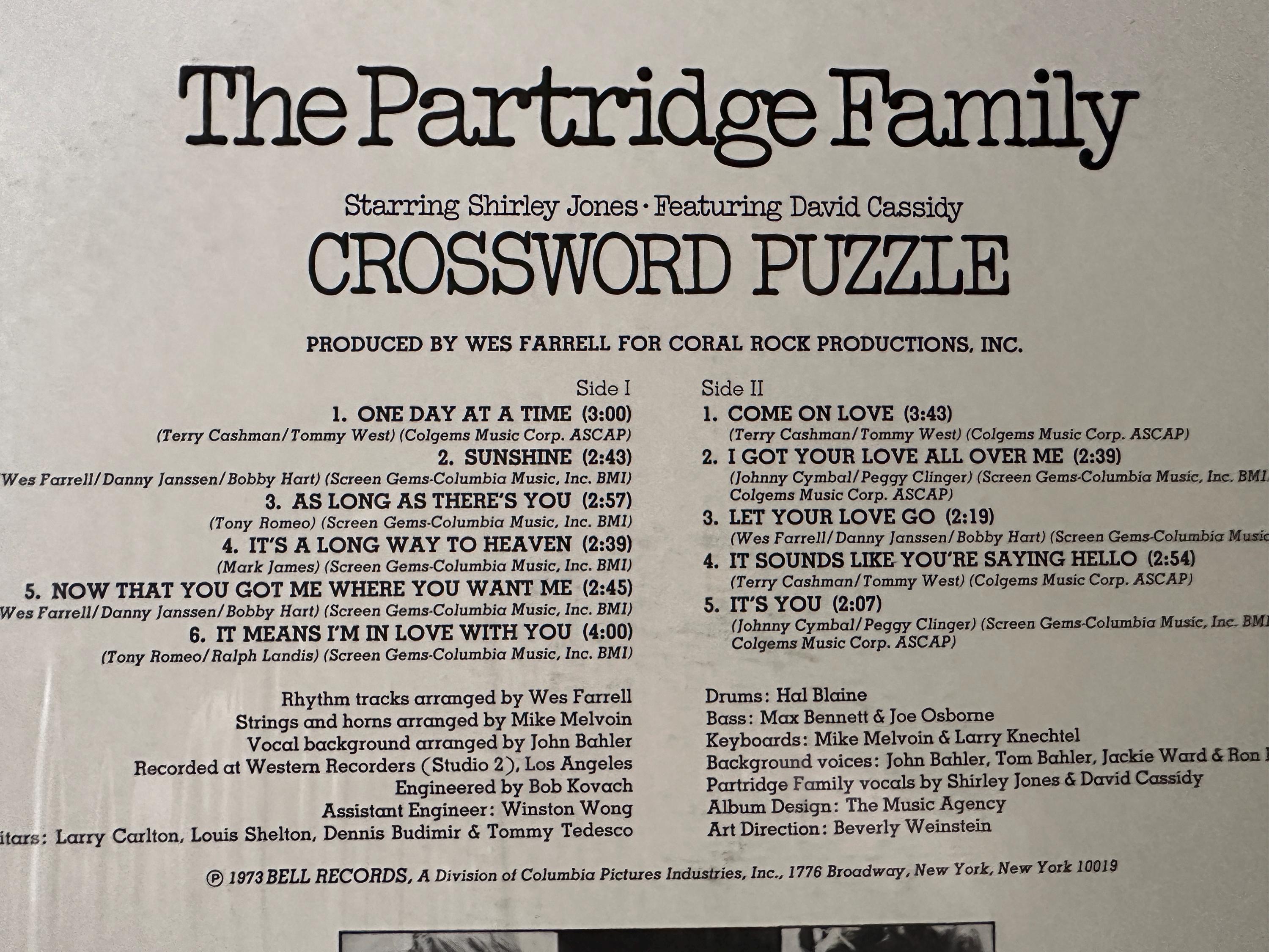 1973 the Partridge Family Album “CROSSWORD PUZZLE”, on Bell