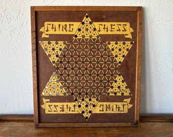 Vintage all Wood “CHING CHESS” Chinese Checkerboard Game