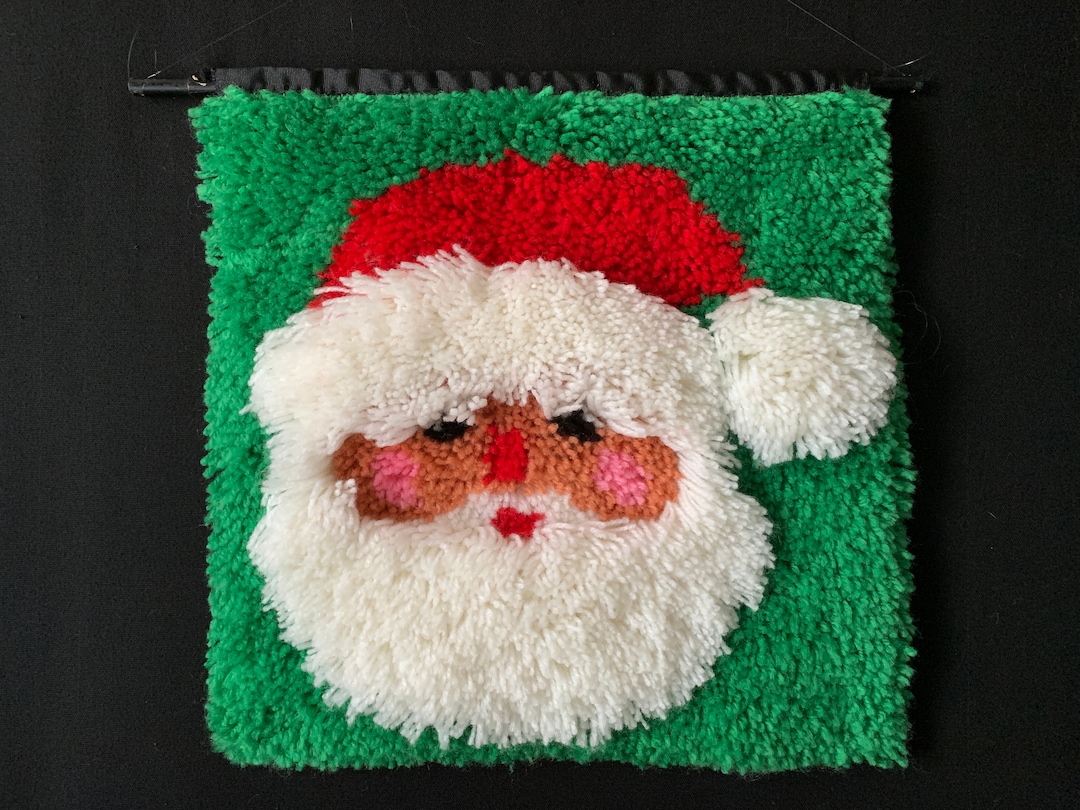 1980s Handhooked Santa Face Wall Hanging Etsy