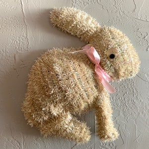 Vintage EASTER BUNNY Wall Decoration White/Pink Hanging Viscose