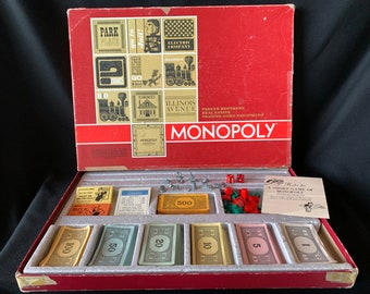 1964 年製ヴィンテージの赤い箱のモノポリー ボード ゲーム。 - Etsy 日本