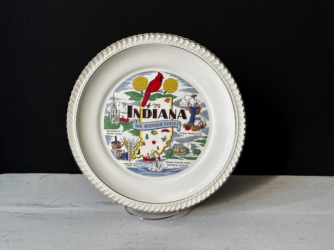 Vintage INDIANA – “the Hoosier State” Souvenir 9” Plate - Etsy