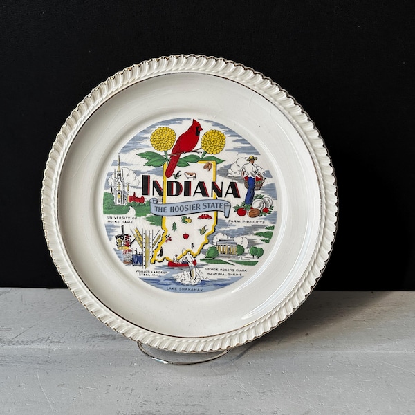 Vintage INDIANA – “The Hoosier State” Souvenir 9” Plate
